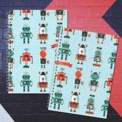 Zošit špirálový A5 čistý a linajkový – RETRO hipster robots